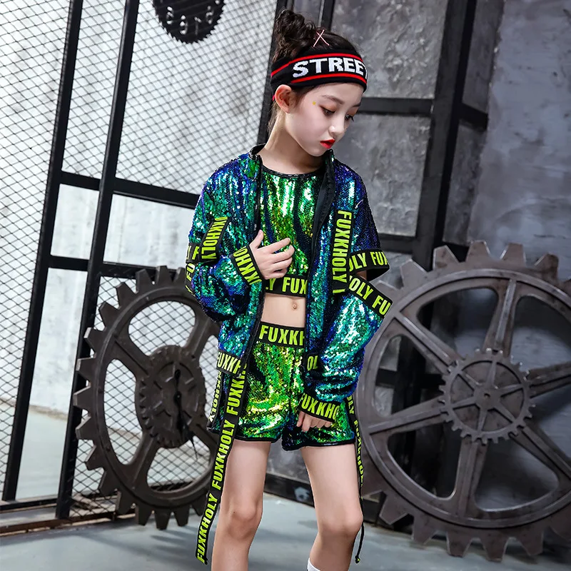 Детская одежда с блестками в стиле хип хоп Одежда для девочек Куртка Укороченный