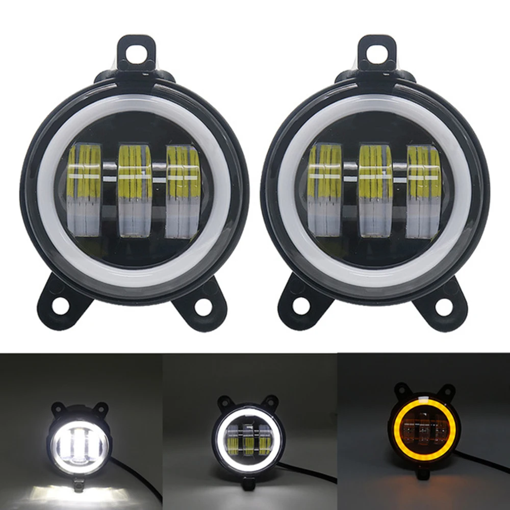 

Pair 3.5inch Round Led Fog Lights Driving Light with White Amber Halo lada Priora for Gazelle Russia Cars Fog Lamp