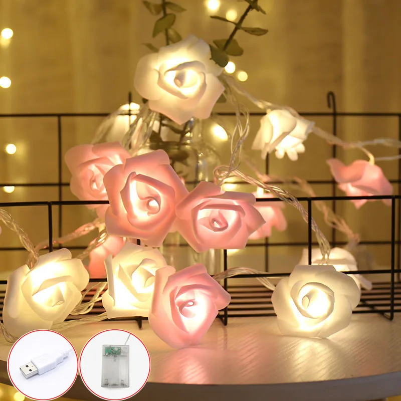 2M/3M/6M Rose Flower LED String Lights Battery/USB Operated Christmas Holiday Decor Light for Valentine Wedding Home Decoration