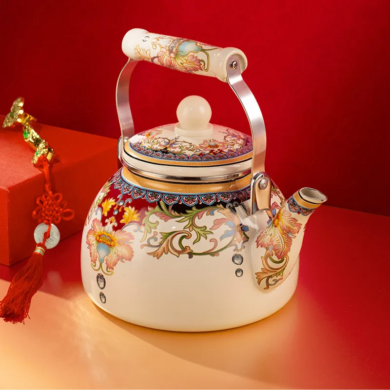 

Retro Enamel Water Kettle Teapot Induction Large Capacity Water Kettle Gas Stove Flower Hervidor De Agua Kitchen Utensils EB50WK