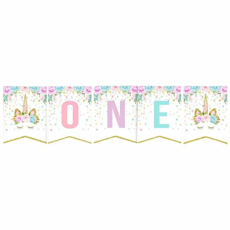 

Для маленьких девочек 1st День рождения Радуга Единорог детский стульчик украшение Баннер гирлянда для вечеринок