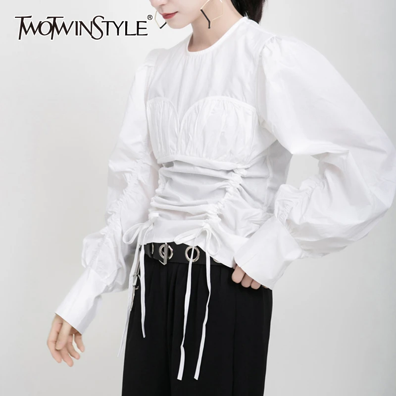 Женская плиссированная блузка TWOTWINSTYLE Повседневная Свободная с круглым вырезом и
