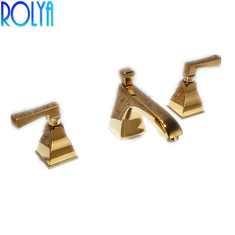 Роскошный Золотой Widspread Ванная раковина кран черный на бортике 8 дюймов