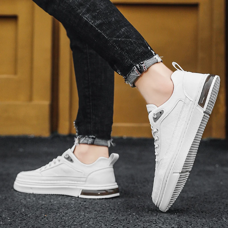 

Men's casual leather shoes everyday all-match white shoes round toe lace-up shoes comfortable and breathable lightweight shoes