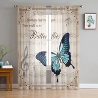 butterfly retro musical note tulle curtains for living room bedroom decoration modern chiffon sheer voile kitchen window curtain