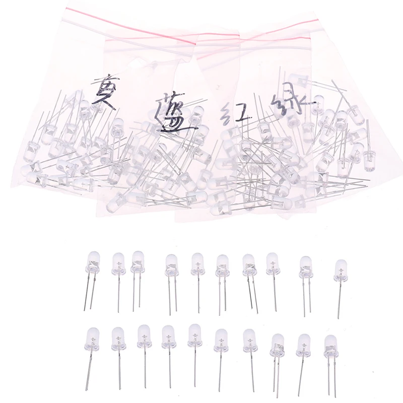 

5 Colors 100PCS 5MM Led Diodes Water Clear Red Green Blue Yellow White Mix Kits