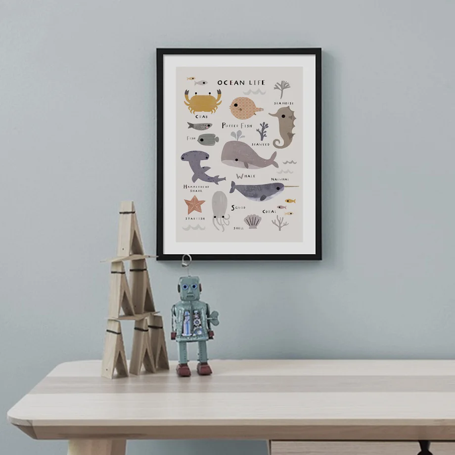 Настенная картина с лесными сафари мультяшными животными из океана детская