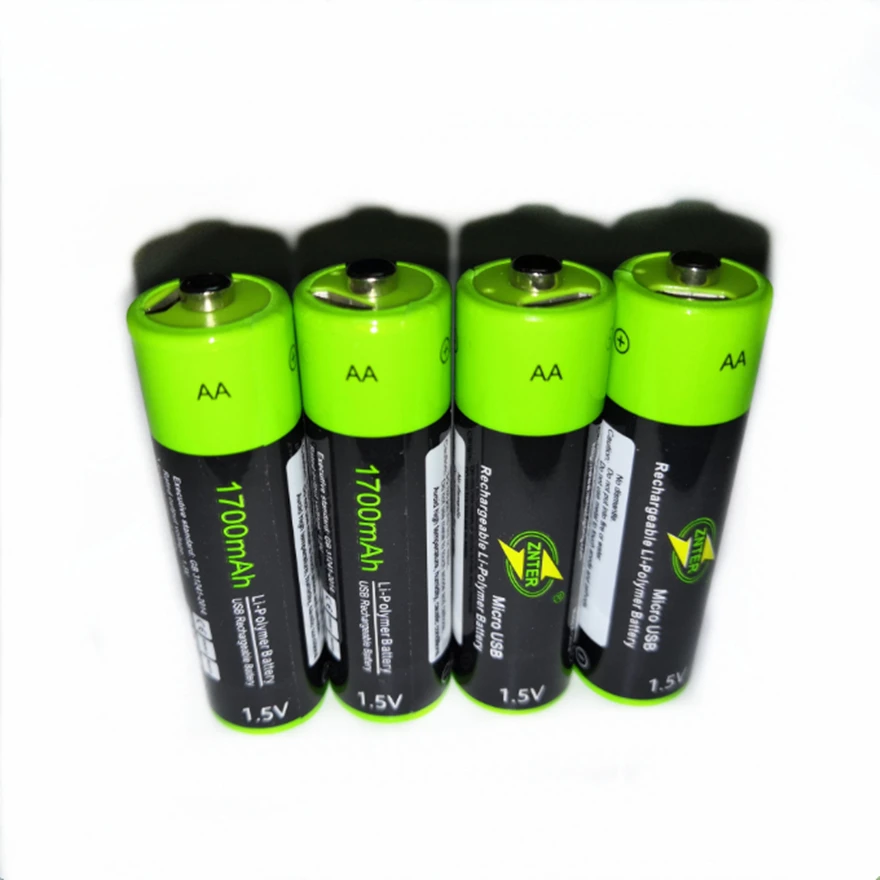 Фото 4 шт./лот ZNTER 1 5 в AA перезаряжаемая батарея 1700 мАч USB литий-полимерная Быстрая