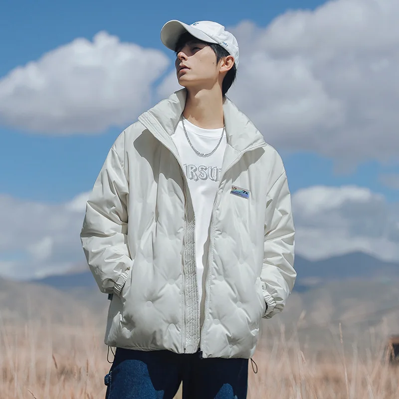 Filling White Duck Down Short-Sleeved Stand-Up Collar Down Jacket Men's 2021 Winter New Warm Cotton Jacket Male Windproof