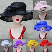women elegant sun hats wide brim sun church dress wedding derby party beach floral multi layered organza hat