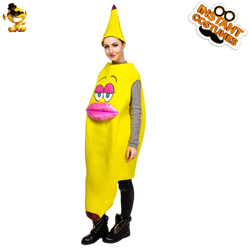 Unisex Adult Cosplay Yellow Banana Costume Halloween Party Fashion Funny Jumpsuit Female Fancy Dress Yummy Food Mascot |