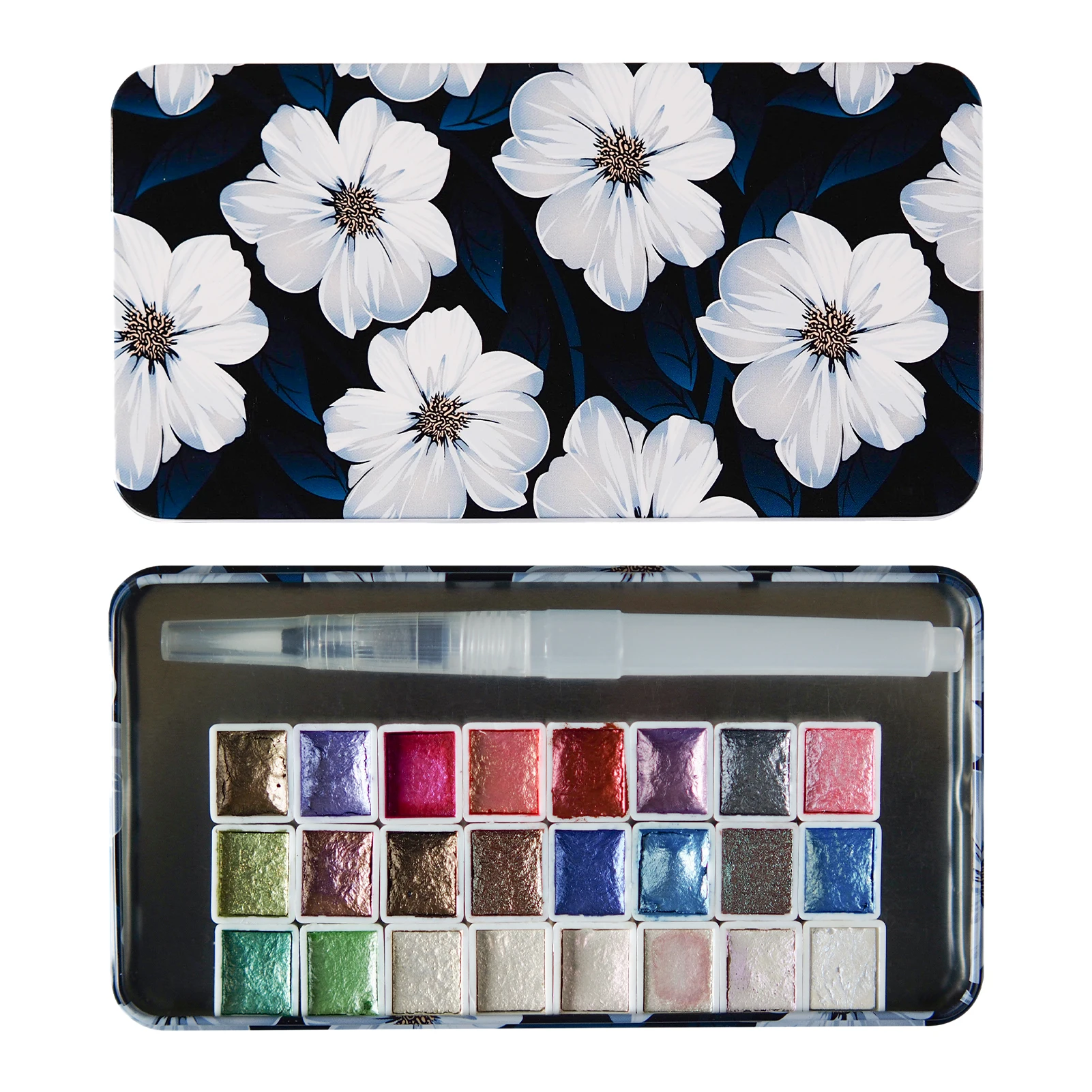 

24pcs Professional Pearlescent Pigment DIY Solid Portable Travel Base Glitter Watercolor Paint Set For Drawing Textured Manicure