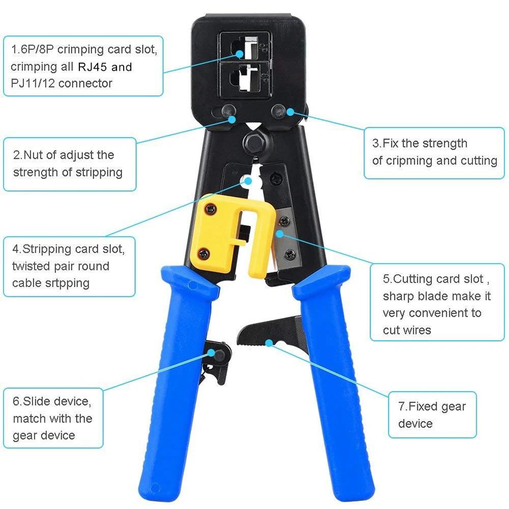 RJ45 Crimping Tool Hand Network Tool Kit for Cat6 Cat5 Cat5e Rj45 Rj11 Connector 8P 6P lan Cable Wires Pliers