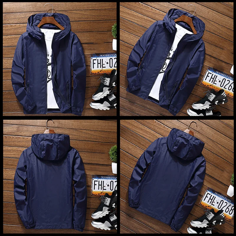 

Men Waterproof Wind Breaker Coat Zipper Hoodie Jacket Quick Drying Sport Outwear