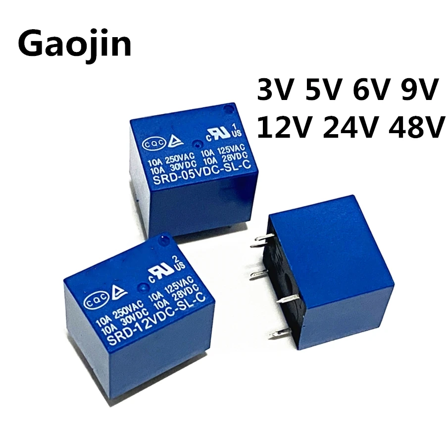 10pcs Relays SRD-03VDC-SL-C SRD-05VDC-SL-C SRD-06VDC-SL-C SRD-09VDC-SL-C SRD-12VDC-SL-C 3V 5V 6V 9V 12V 24V 48V 10A 250VAC 5PIN - купить по