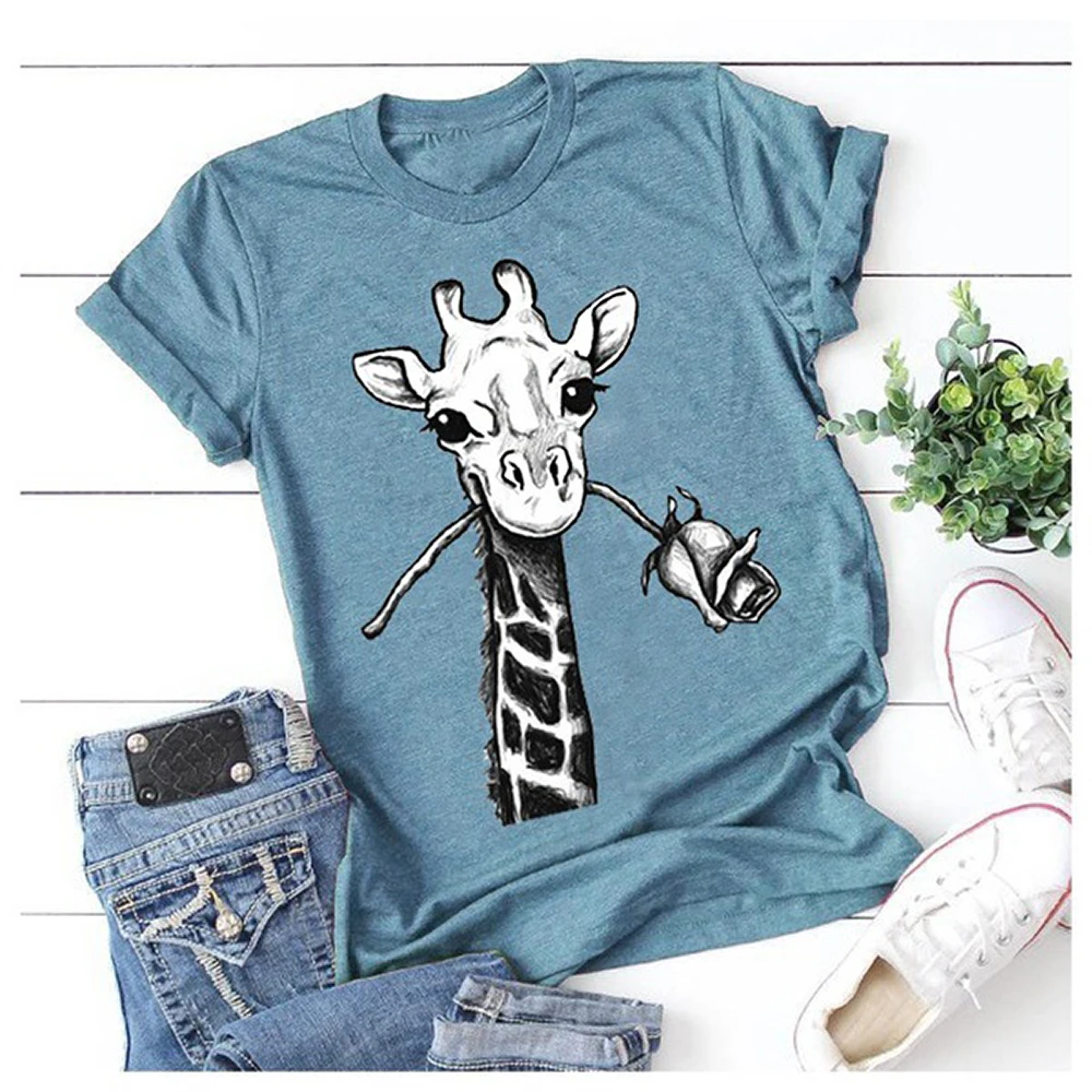 

Tshirt summer casual giraffe print T shirts 2020 new for women modal casual round neck t-shirt lady short sleeve tops tees shirt