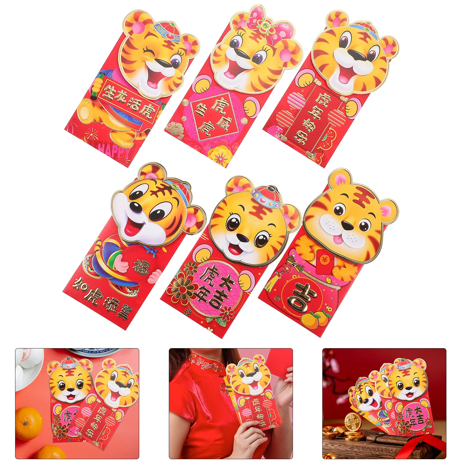 

3 набора красных конвертов в китайском стиле с изображением года тигра, красные конверты для денег (красные)