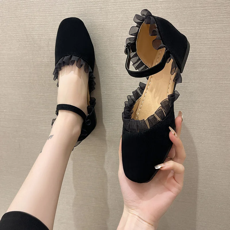 

Clear Heels 2021 Sandals Shoes Buckle Strap Suit Female Beige New Girls Comfort Summer Closed Flat Low Black Fashion Basic Casua