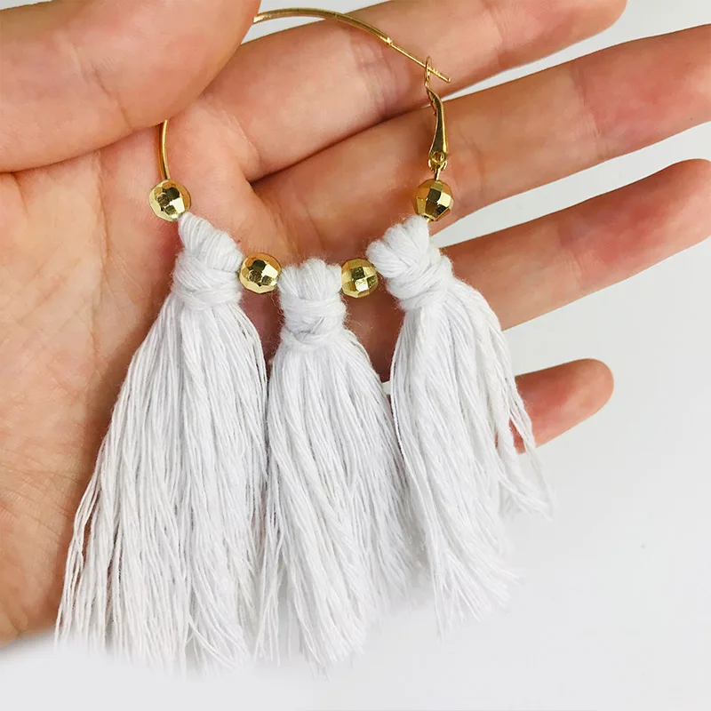 Cpop Новые простые модные серьги макраме этнические белые розовые хлопковые нитки