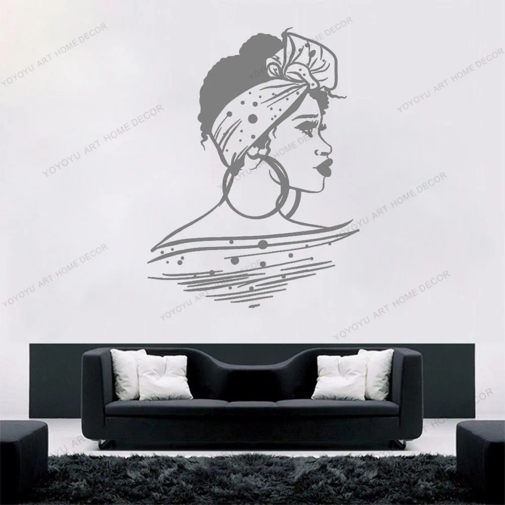 

Beautiful Black Girl African Woman Hairstyle Vinyl Wall Decal Bathroom Wall Stickers For Beauty Salon Bedroom Decoration CX669