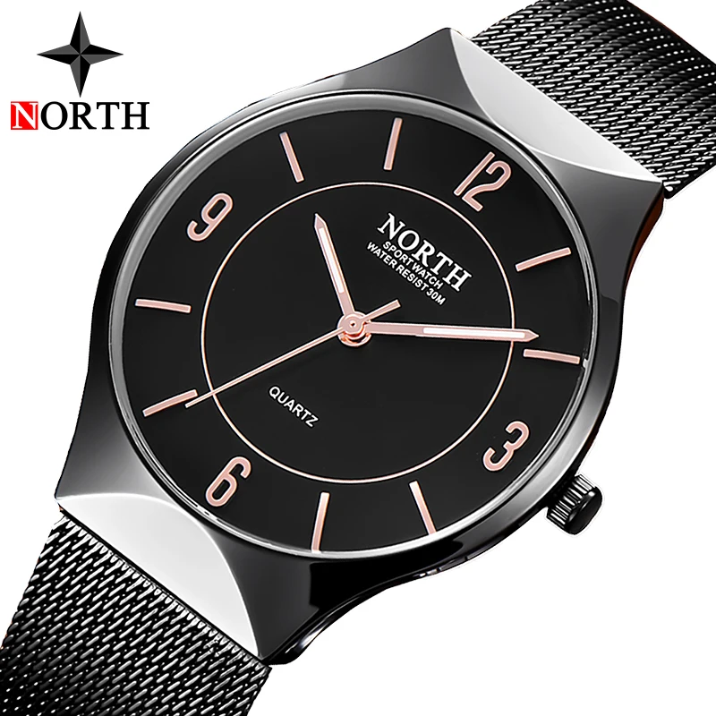Мужские Роскошные брендовые модные деловые часы NORTH повседневные кварцевые с
