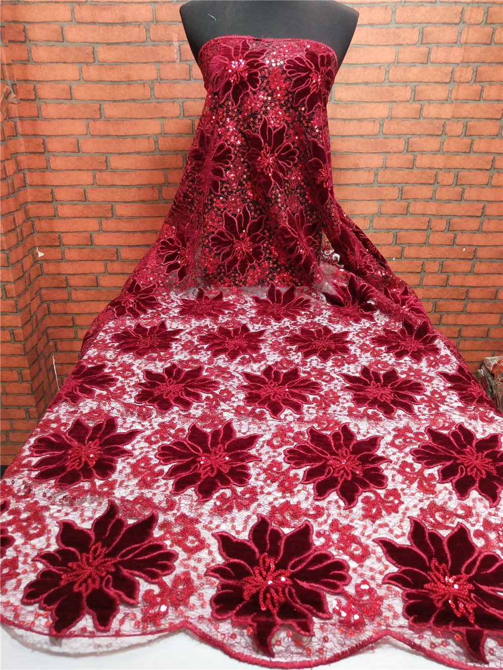 African lace fabric 5yds/pce linac velvet 3cm&5cm shiny sequins mesh fabrics women gorgeous luxury lagos party nigerian asoebi - Цвет: 3