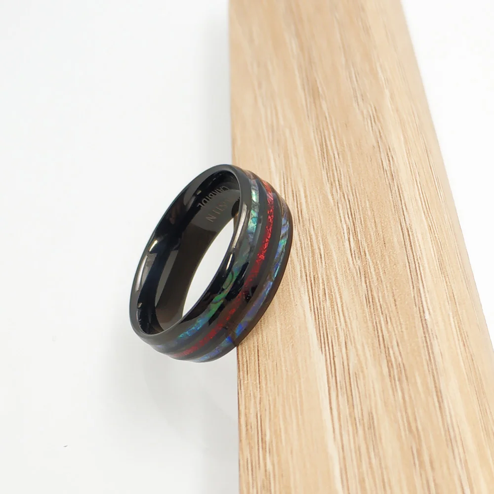 8 мм красные кольца из карбида вольфрама с изображением метеорита и абалона