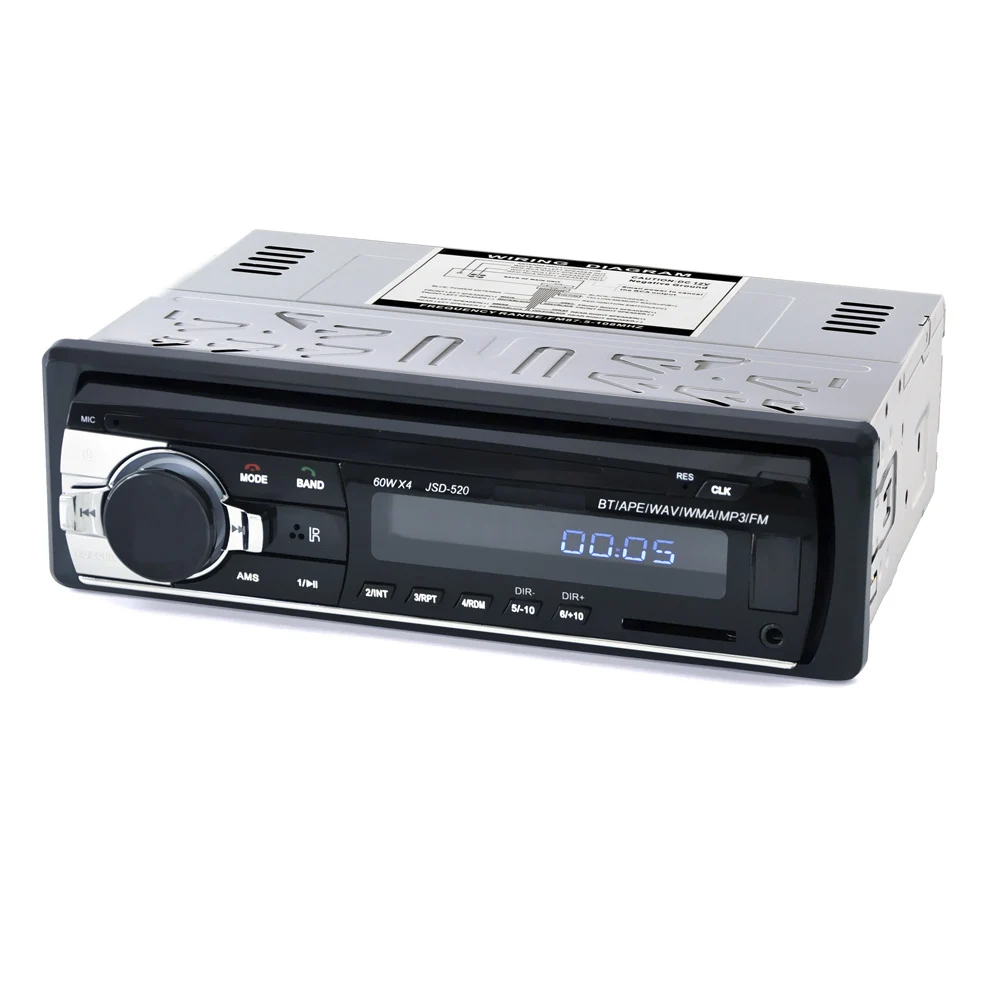 Автомагнитола 12V Bluetooth V2.0 JSD520 стерео In-dash 1 Din FM Aux вход приемник SD USB MP3 MMC WMA ISO разъем