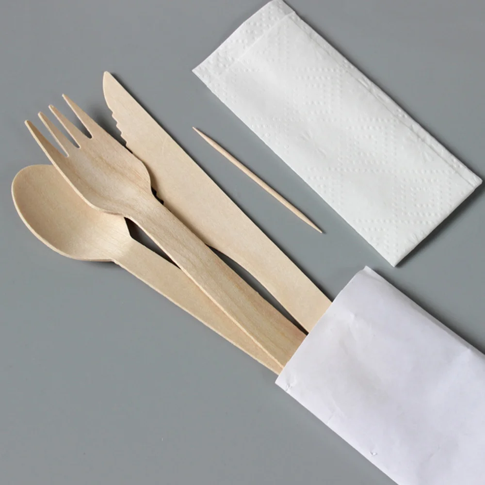 

1 Set Wood Cutlery Fork Spoon Set Disposable Tableware Party Supplies