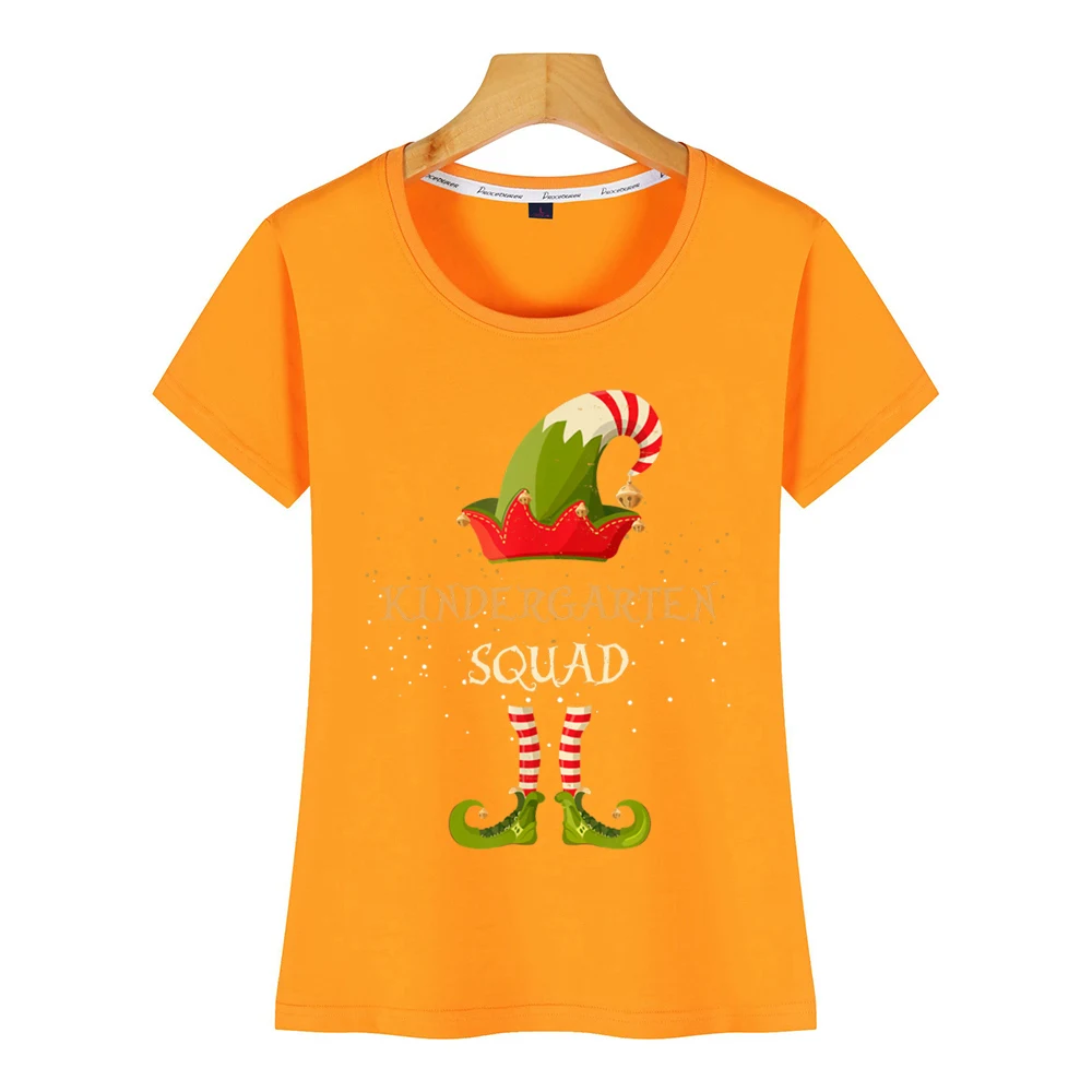 Tops T Shirt Women kindergarten squad christmas xmas elf teacher Design Black Short Female Tshirt | Женская одежда