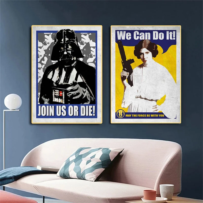 Картины на холсте «Звездные Войны Дарт Вейдер» Disney в стиле ретро: плакаты и печати креативного искусства для украшения стен в гостиной и домашнем интерьере.
