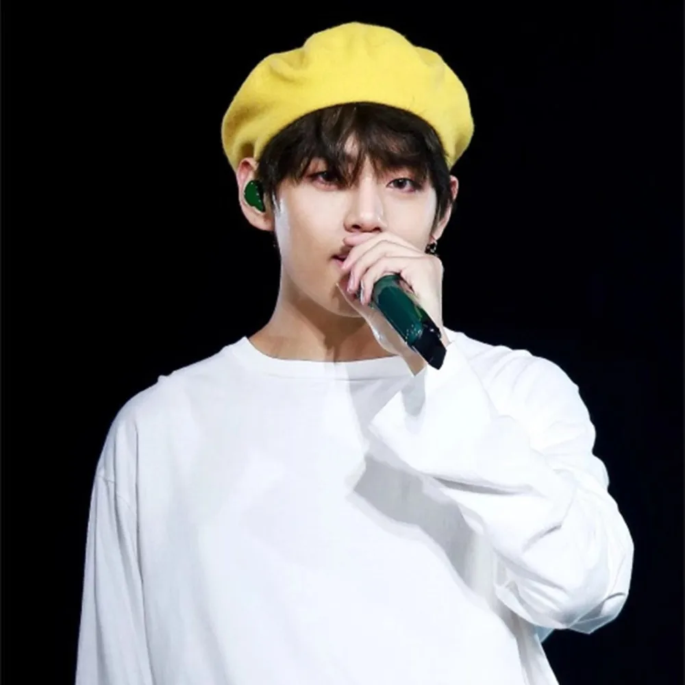 Корейские bangtan желтые мужские и женские осенние зимние береты фетровая шляпа