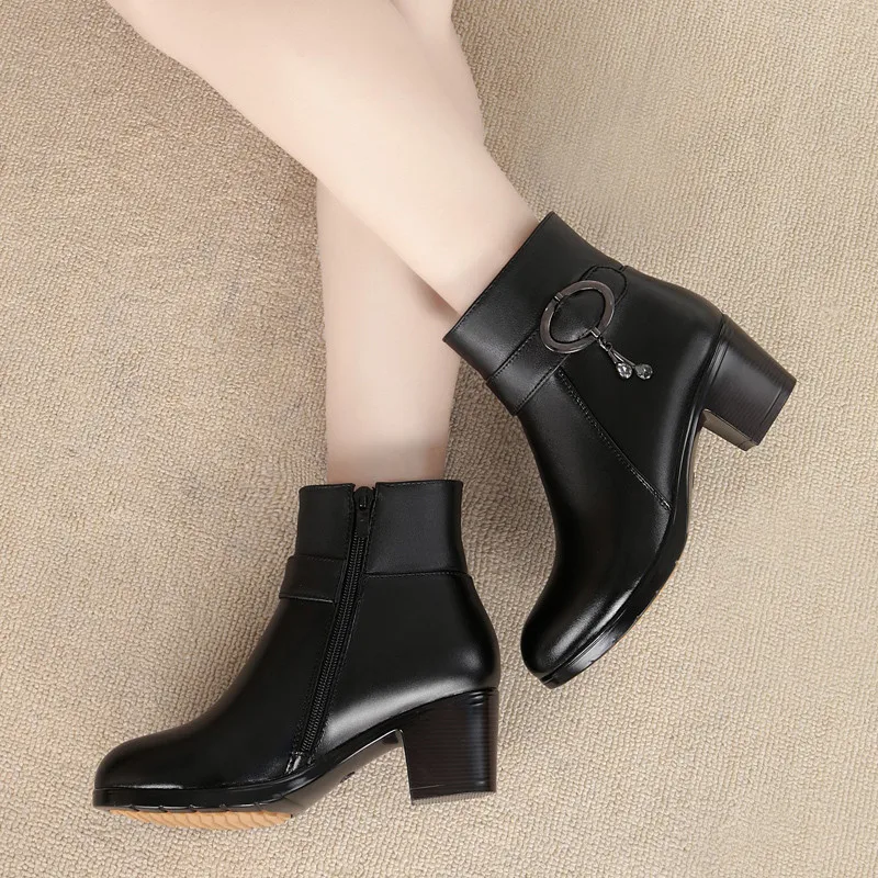 ASUMER/женские зимние ботильоны из натуральной кожи на молнии с круглым носком