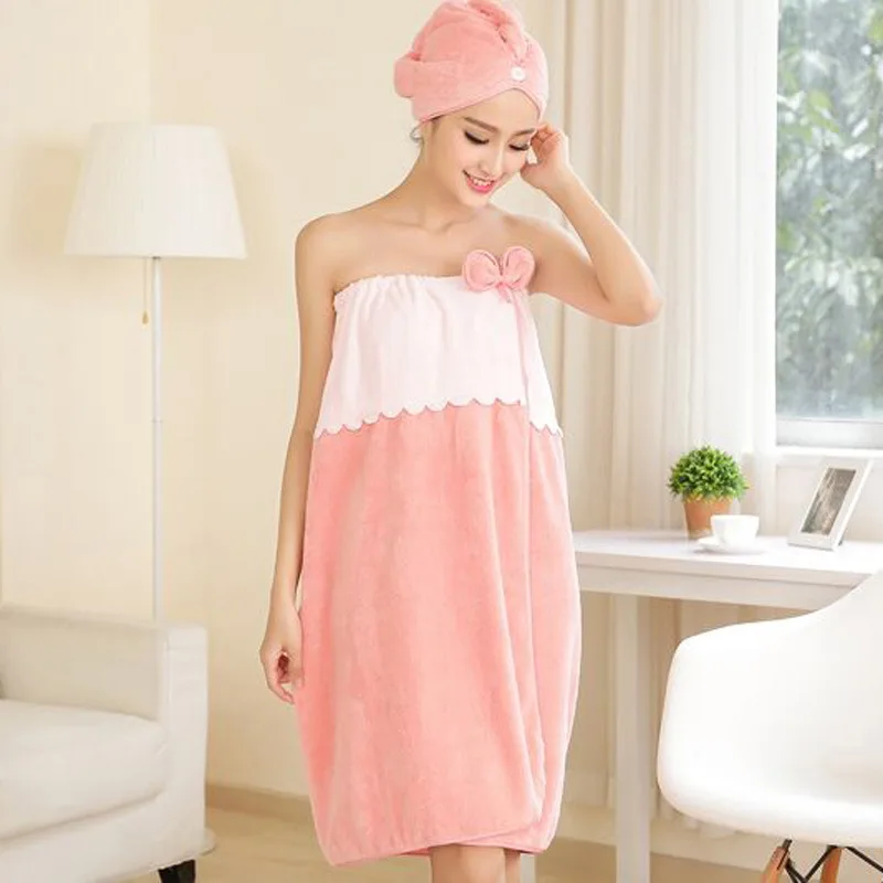 Summer ladies bath skirt beauty salon bathrobe spa clothes sexy absorbent towel+dry hair towel set wearable | Дом и сад