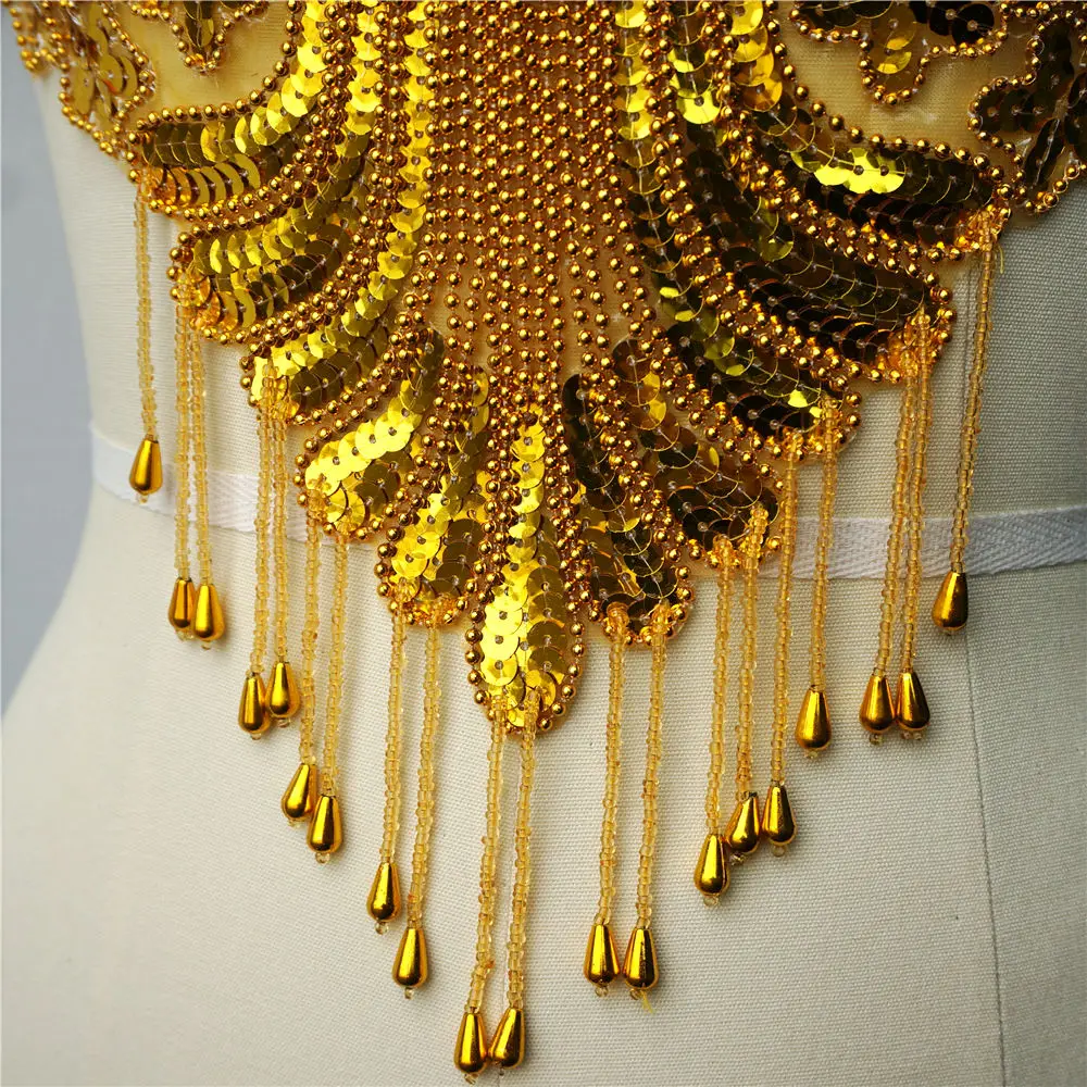 Золотые блестки кружевные тканевые бусины барочный воротник мечты вышивка