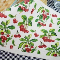 cotton and linen cloth hand printed decorative painting hand painted meal mat notebook cover red cherry