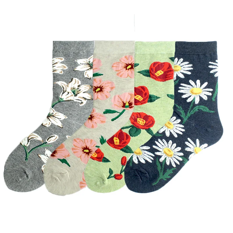 

Art Floral Jacquard Funny Socks Women Simple Harajuku Retro Design Sokken Japanese Style Calcetines Mujer Divertidos Skarpetki