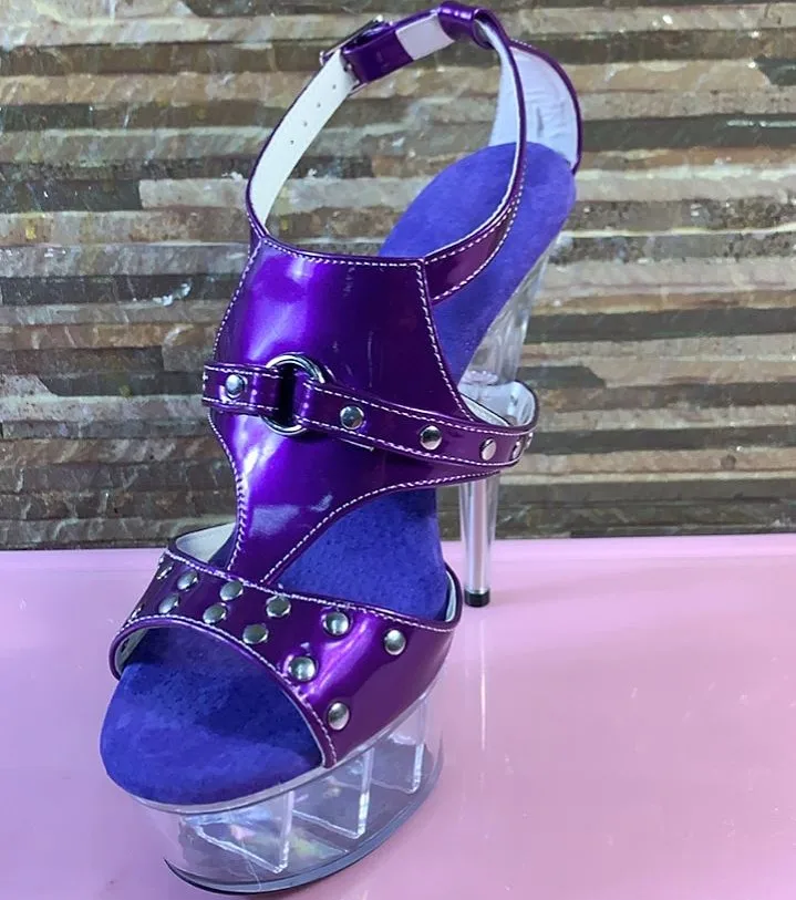 Новый стиль красивые серебряные заклепки украшают высокий каблук 15 сантиметров