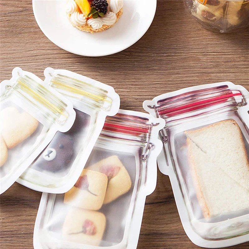 Reusable Mason Jar Bottles Zipper Bag Food Saver Storage Bags Snacks Sealed Fresh Kitchen Organizer | Дом и сад