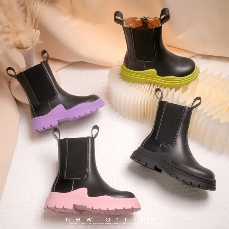 

Children Boys Girls Boots Black Beige Soft Microfiber Leather Side Zipper Non-Slip Ankle Kids Martin Shoes Toddler Girl Boots