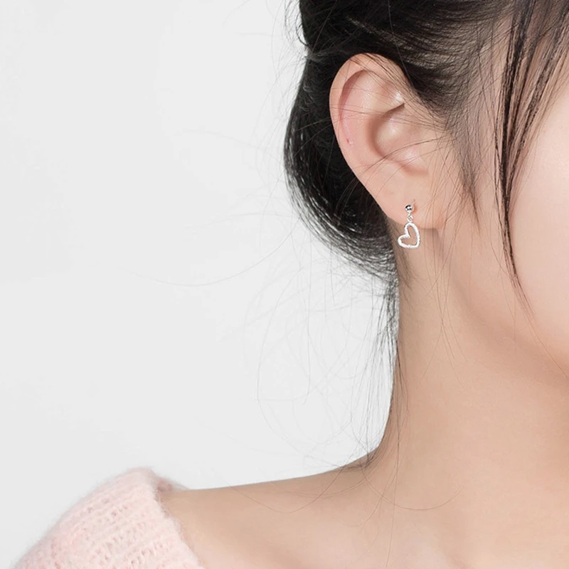 Silver Color Jewelry Women Fashion Cute Tiny Hollow Heart Stud Earring jewelry For Girl Kid Lady Gift wholesale | Украшения и