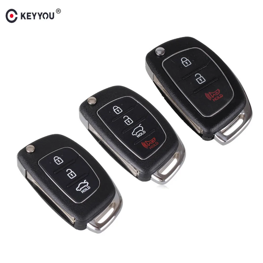 

KEYYOU 10X 3/4 Buttons Flip Folding Remote Control Key Fob Shell For Hyundai HB20 SANTA FE IX35 IX45 Accent I40 Car Key Case