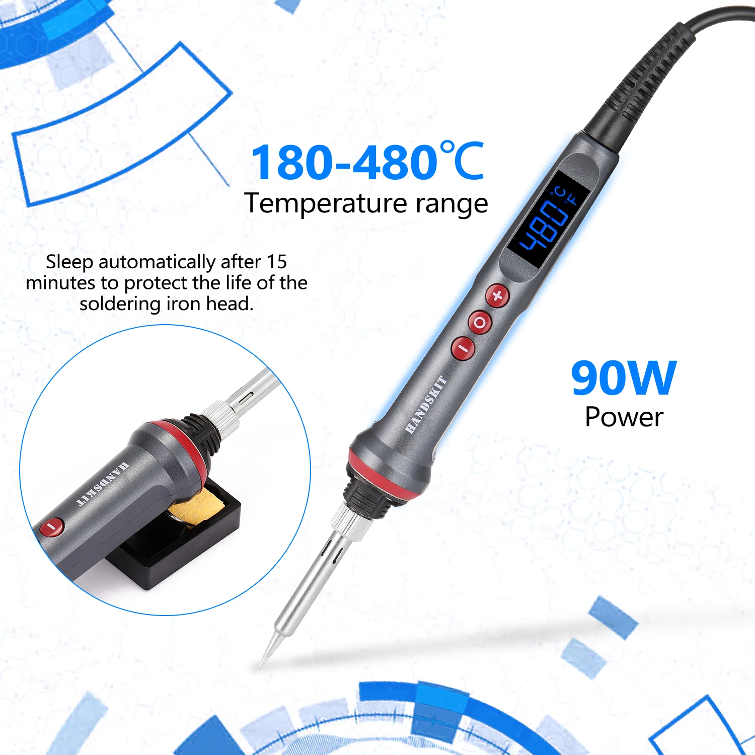 

90W Digital Soldering Iron Set Adjustable Temperature Electric Soldering Iron 4 Wire Core Welding Tools with Automatic Sleep