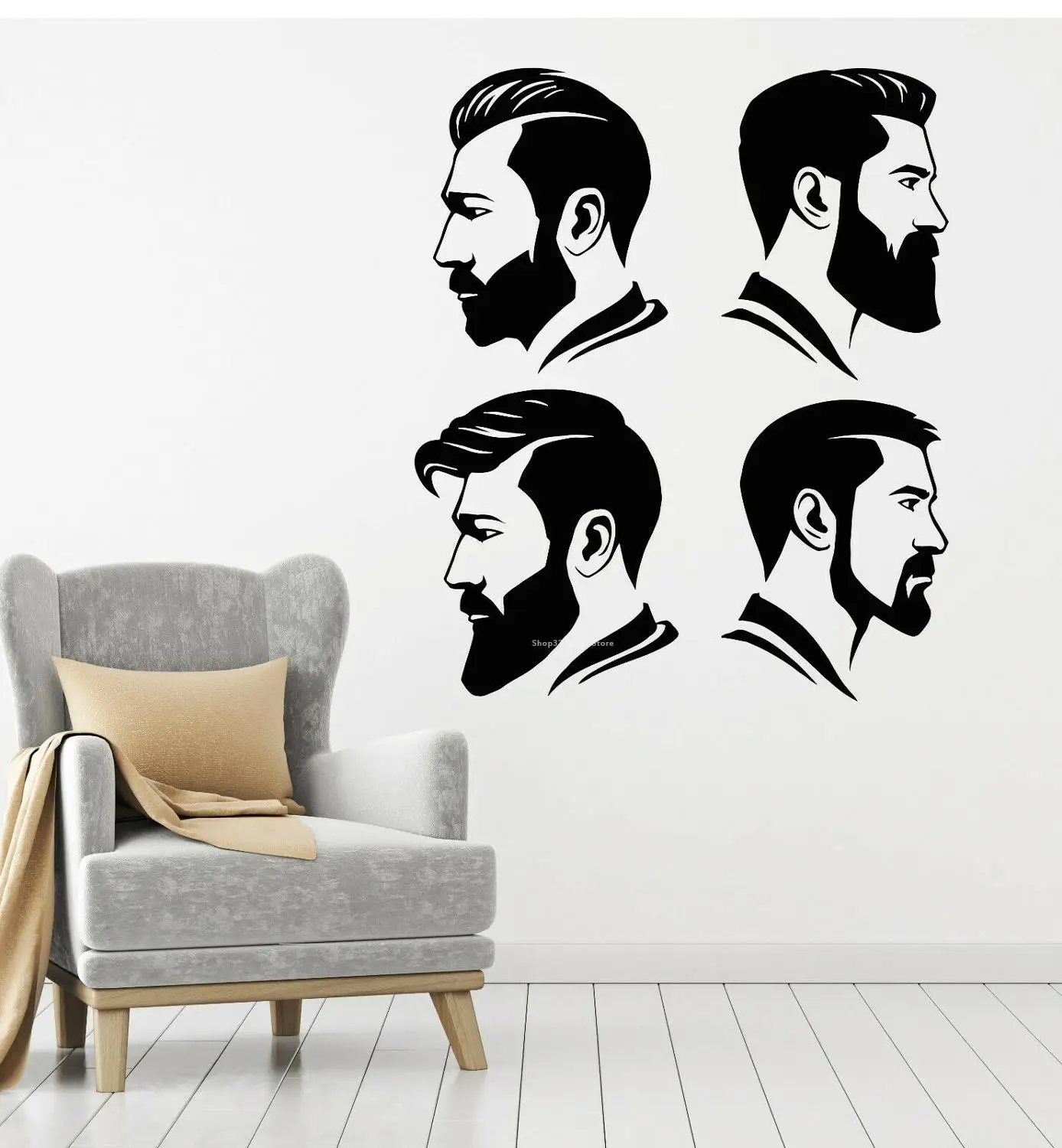 Парикмахерская Настенная Наклейка Дизайн Мужская прическа голова профиль