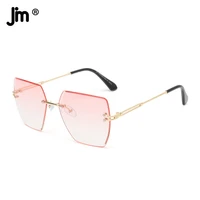 jm 2022 new fashion large square women sunglasses oversized gradient lens pink brand design rimless shades uv400