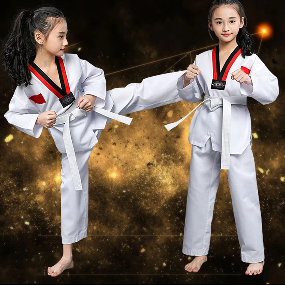 100/110/120 униформа для тхэквондо с длинным рукавом боевые искусства карате Jujitsu