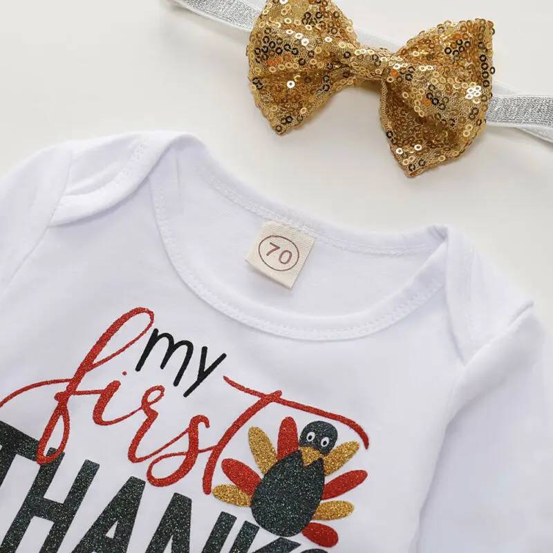 Одежда для маленьких девочек боди с надписью Мой первый день благодарения юбка