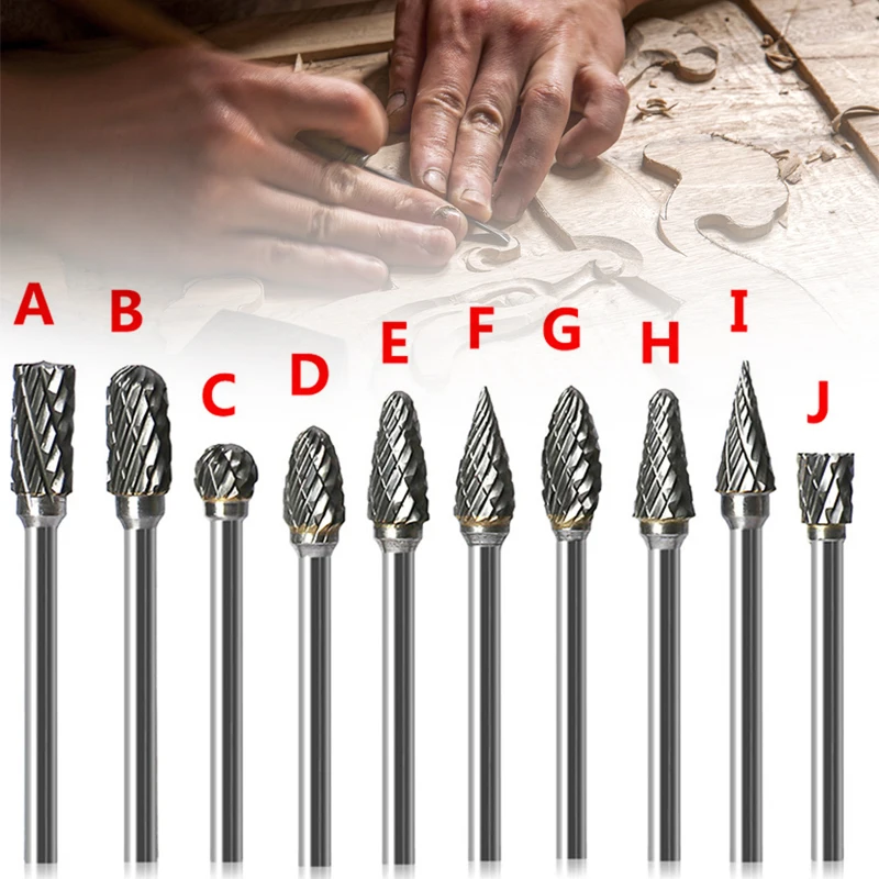 

Carbide Burr Set 10pcs Tungsten Carbide Rotary Files Bits for Die Grinder Metal Wood Carving Polishing Drilling