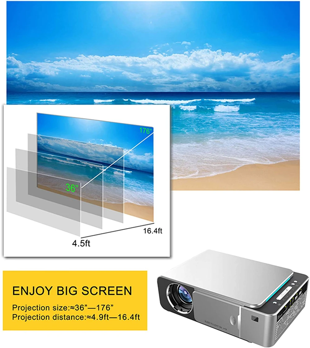 Портативный светодиодный проектор T6 Full HD 1080P 100-240 В с дистанционным управлением