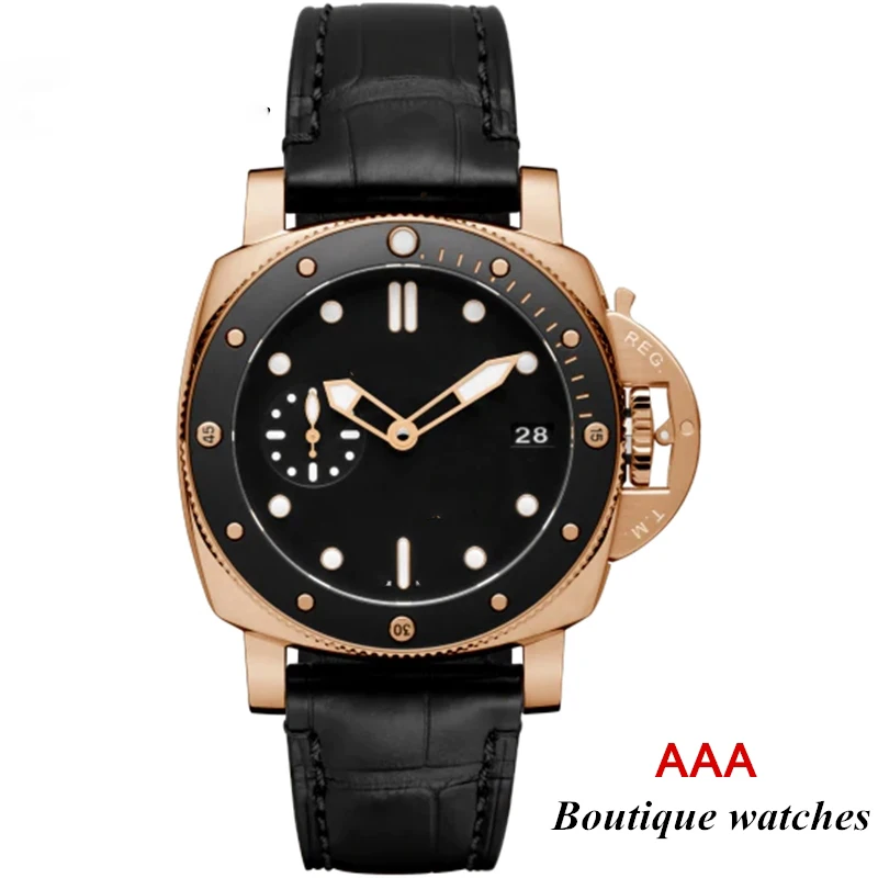 

904L Sports Automatic mechanical watch Luminous PAM974 Black Dial leather Strap watch AAA